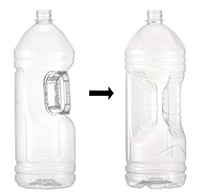 Old 4L plastic bottle and new lightweight 4L plastic bottle