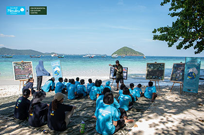 Learning about water conservation in an outdoor classroom