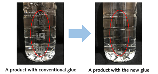 A product with conventionak glue → A product with new glue