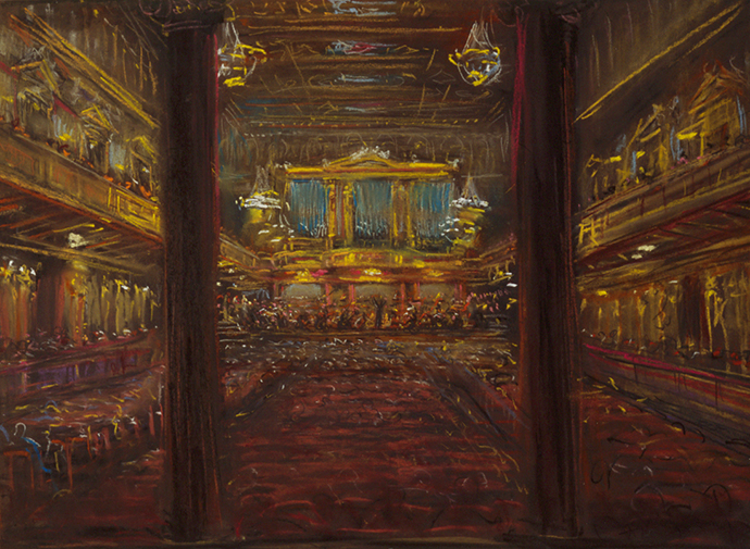 'The golden Hall of the Gesellschaft der Musikfreunde', a painting by Ludwig Michalek