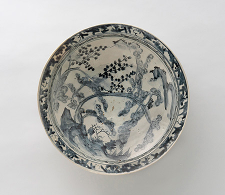 染付山水松梅文大鉢