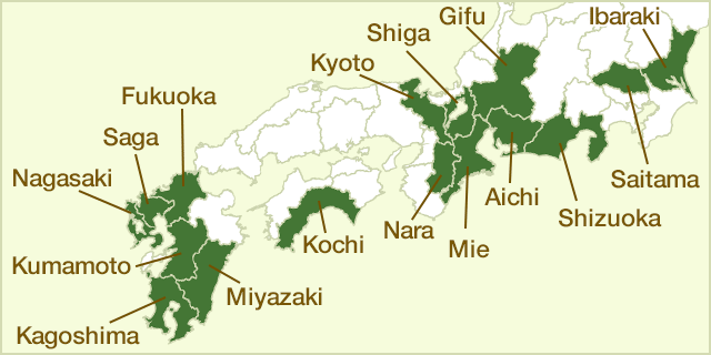 Map of major tea growing regions in Japan